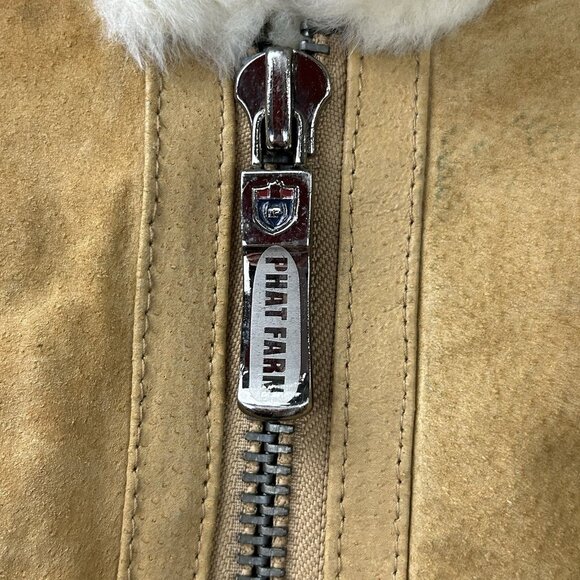 VTG Phat Farm Coat Men 5XL Brown Suede Gen.Leather Faux Fur Sherpa Heavy Hip Hop - Picture 15 of 16